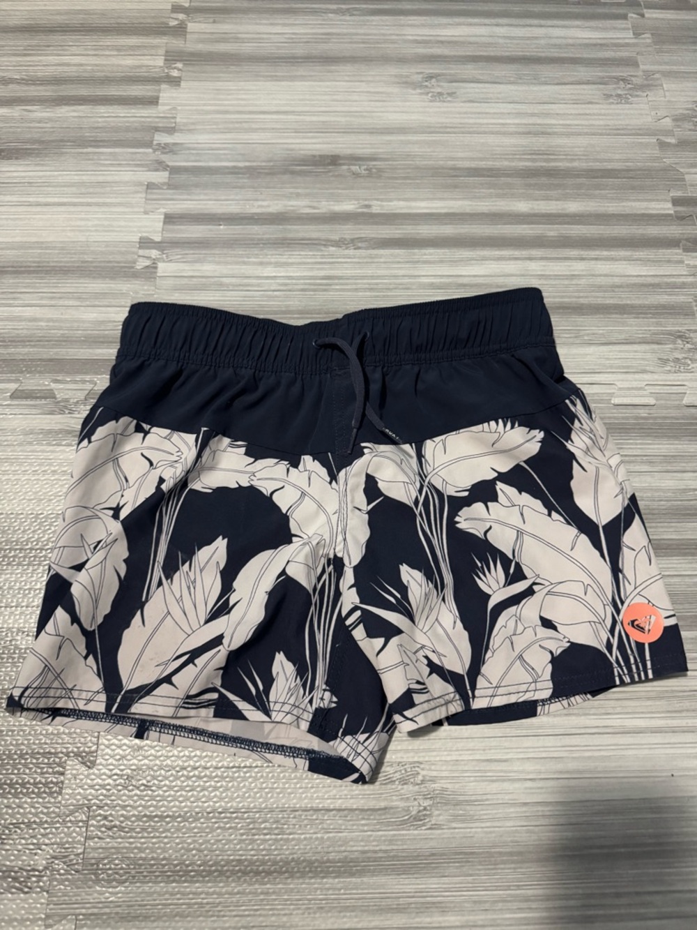 Women's Navy and Cream Floral Roxy Swim Shorts